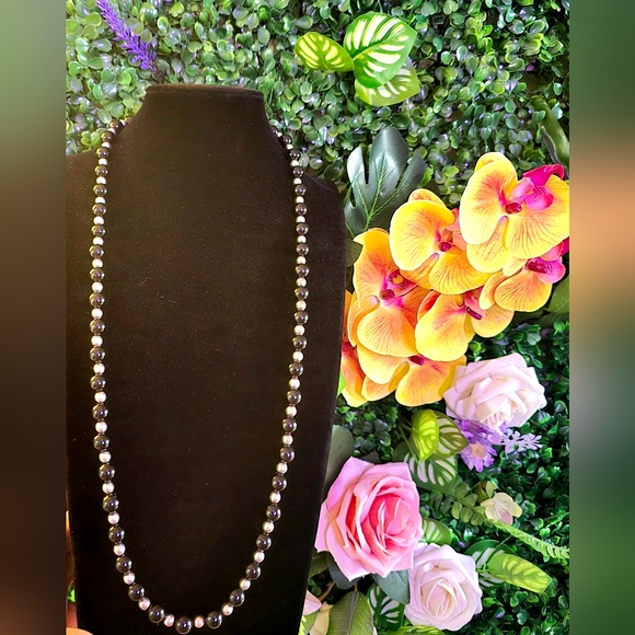 VINTAGE TIFFANY & CO STERLING SILVER & BLACK ONYX LONG BEAD NECKLACE 30" - Picture 1 of 9